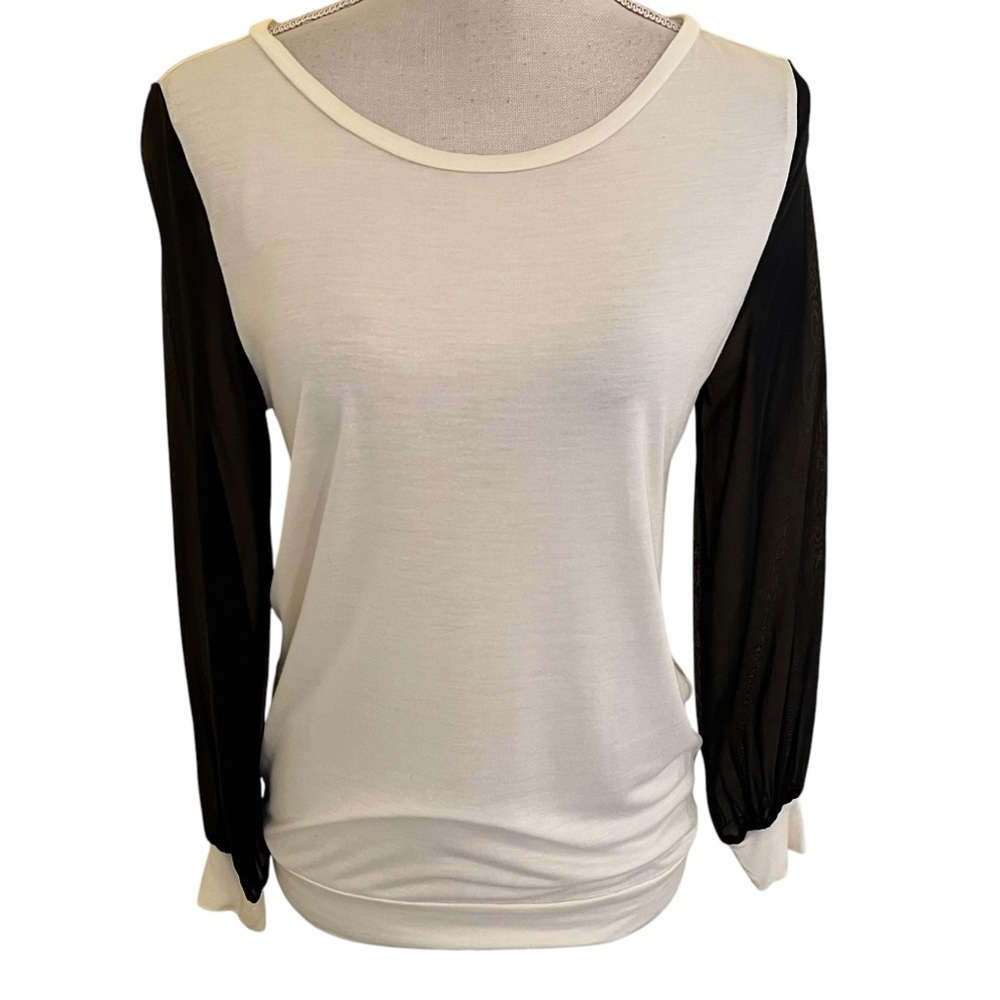 Haute Hippie Black and White Colorblock Long Sleeve Scoop Neck Silk Top XS